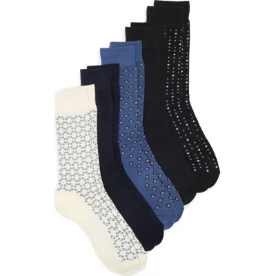 Nordstrom Rack Assorted 5-pack Diamond & Solid Dress Socks In Navy -ivory -black