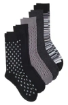 Nordstrom Rack Assorted 5-pack Geo, Stripe & Solid Dress Socks In Black -grey -multi