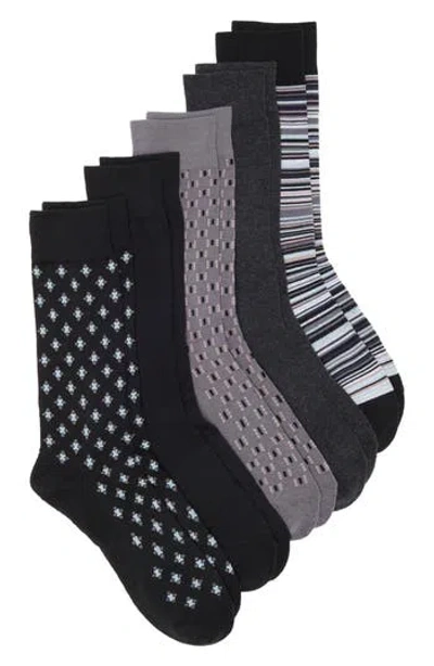 Nordstrom Rack Assorted 5-pack Geo, Stripe & Solid Dress Socks In Black -grey -multi