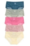 Nordstrom Rack Assorted 5-pack Lace Hipster Briefs In Pink Boss Green Multi