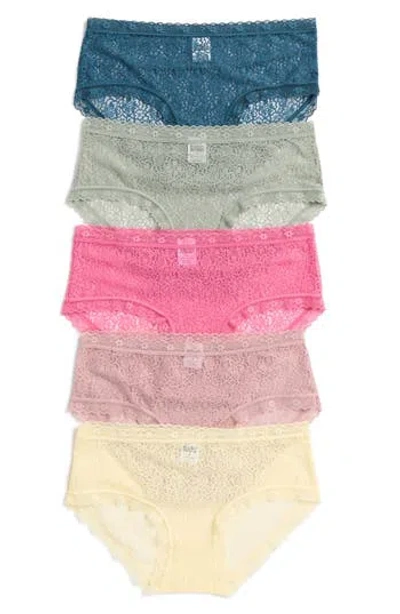 Nordstrom Rack Assorted 5-pack Lace Hipster Briefs In Pink Boss Green Multi