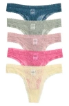 Nordstrom Rack Assorted 5-pack Lace Thongs In Pink Boss/green/yellow Multi