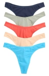 Nordstrom Rack Assorted 5-pack Stretch Cotton Thongs In Red Bitterswet Multi