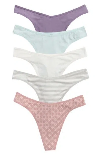 Nordstrom Rack Assorted 5-pack Stretch Cotton Thongs In Multi