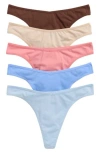 Nordstrom Rack Assorted 5-pack Stretch Cotton Thongs In Pink Quill Multi