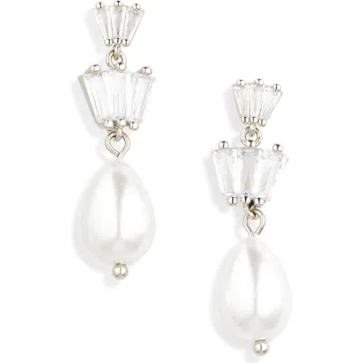 Nordstrom Rack Baguette Cubic Zirconia Faux Pearl Drop Earrings In Multi