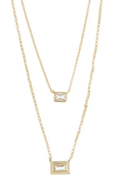 Nordstrom Rack Baguette Cubic Zirconia Layered Necklace In Clear- Gold