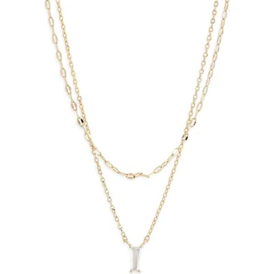 Nordstrom Rack Baguette Cubic Zirconia Pendant Layered Necklace In Gold