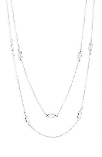 Nordstrom Rack Baguette Cubic Zirconia Station Layered Necklace In Silver