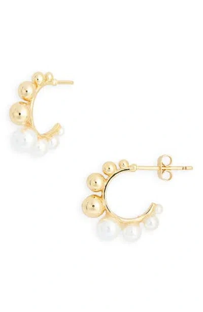 Nordstrom Rack Ball & Faux Pearl Beaded 'c' Hoop Earrings In Gold