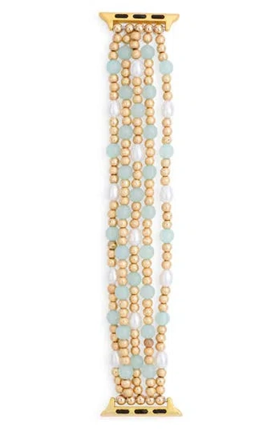 Nordstrom Rack Bead & Faux Pearl Apple Watch® Watchband In Gold