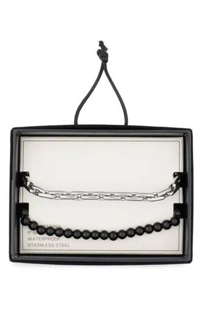 Nordstrom Rack Bead & Stainless Steel Bracelet Set In Silver