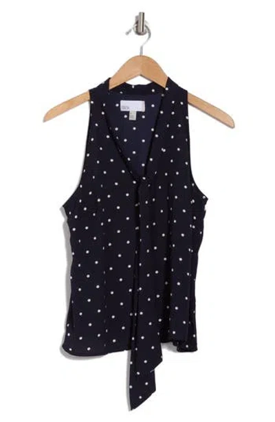 Nordstrom Rack Bow Front Sleeveless Top In Navy Night- Ivory Armen Dot
