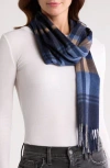 Nordstrom Rack Cashmere Fringe Scarf In Blue Combo Plaid