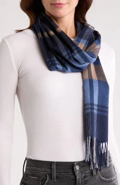 Nordstrom Rack Cashmere Fringe Scarf In Blue Combo Plaid