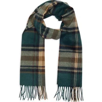 Nordstrom Rack Cashmere Fringe Scarf In Dark Green- Tan Plaid