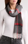 Nordstrom Rack Cashmere Fringe Scarf In Grey/red Multi Plaid