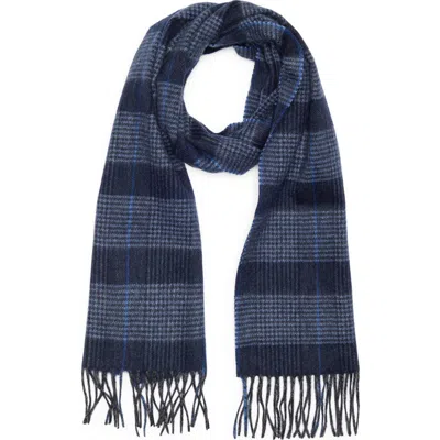 Nordstrom Rack Cashmere Fringe Scarf In Navy Stripe Plaid