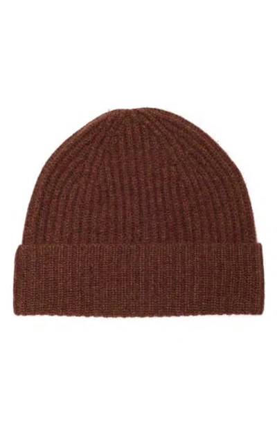 Nordstrom Rack Cashmere Ribbed Beanie In Brown