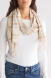 Nordstrom Rack Cashmere Scarf In Ivory- Tan Plaid