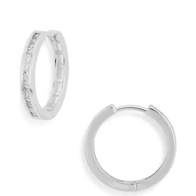 Nordstrom Rack Channel Set Cubic Zirconia Huggie Hoop Earrings In Silver