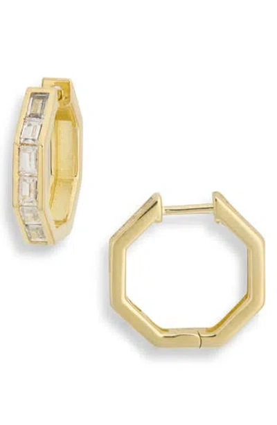 Nordstrom Rack Channel Set Cubic Zirconia Octagon Huggie Hoop Earrings In Gold