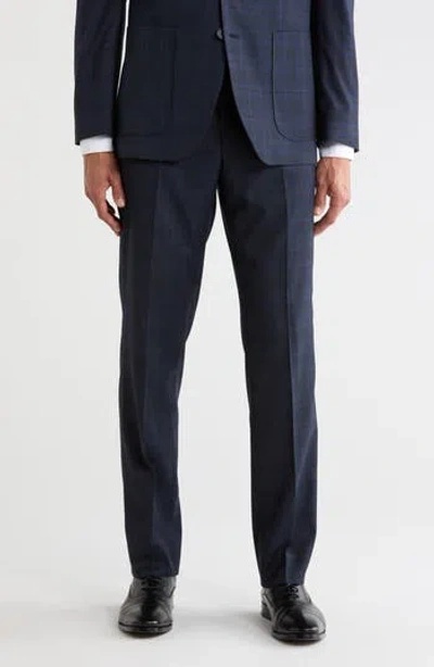Nordstrom Rack Check Trim Fit Trousers In Navy Check