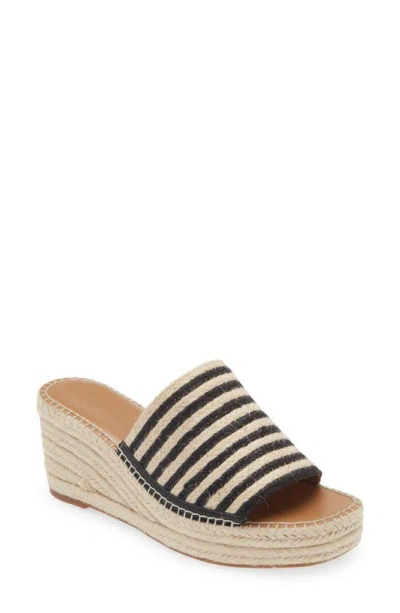 Nordstrom Rack Claire Jute Wedge Slide Sandal In Black-natural Raffia