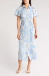 Nordstrom Rack Collared Half Button Wrap Front Shirtdress In Blue- Ivory Terrace Floral