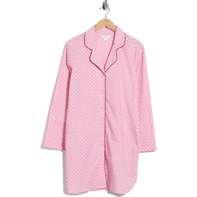 Nordstrom Rack Cotton Poplin Nightshirt In Pink- Burgundy Beet Polka Dot