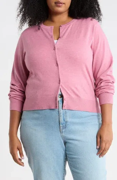 Nordstrom Rack Crewneck Button Front Cardigan In Pink