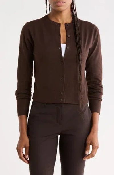 Nordstrom Rack Crewneck Cardigan In Brown Coffee
