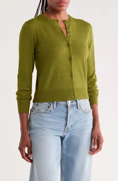 Nordstrom Rack Crewneck Cardigan In Olive Avocado