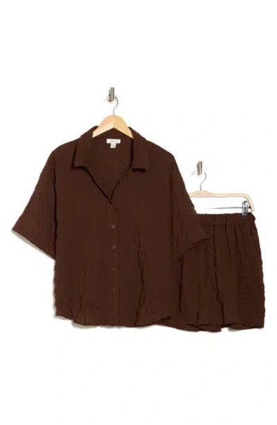 Nordstrom Rack Crinkle Cover-up Top & Shorts Set In Brown Bitter
