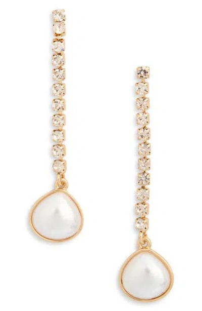 Nordstrom Rack Crystal Chain & Faux Pearl Drop Earrings In Clear- White- Gold