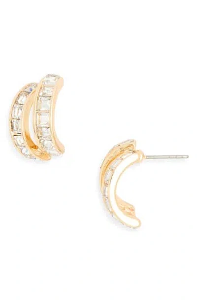 Nordstrom Rack Crystal Double Huggie Hoop Earrings In Gold