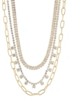 Nordstrom Rack Crystal Mixed Chain Layered Necklace In Clear- Gold