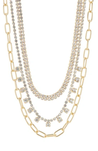 Nordstrom Rack Crystal Mixed Chain Layered Necklace In Clear- Gold