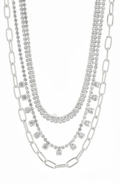 Nordstrom Rack Crystal Mixed Chain Layered Necklace In Clear- Rhodium