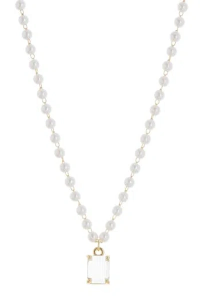 Nordstrom Rack Crystal Pendant Imitation Pearl Necklace In White