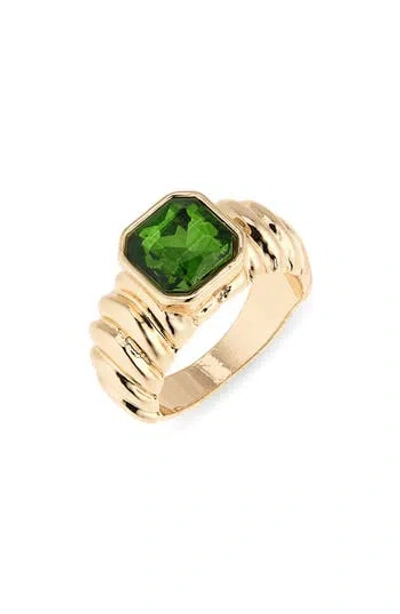 Nordstrom Rack Crystal Ribbed Signet Ring In Gold