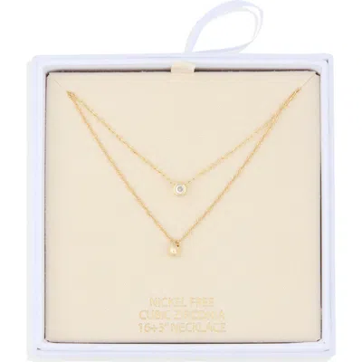 Nordstrom Rack Cubic Zirconia & Bead Pendant Layered Necklace In Gold