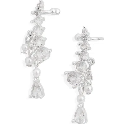 Nordstrom Rack Cubic Zirconia & Faux Pearl Climber Stud Earrings In Metallic
