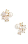 Nordstrom Rack Cubic Zirconia & Faux Pearl Cluster Stud Earrings In Gold