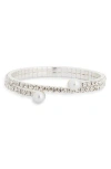 Nordstrom Rack Cubic Zirconia & Faux Pearl Coil Bracelet In Metallic