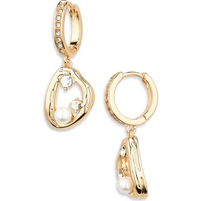 Nordstrom Rack Cubic Zirconia & Faux Pearl Drop Hoop Earrings In Clear Multi- Gold