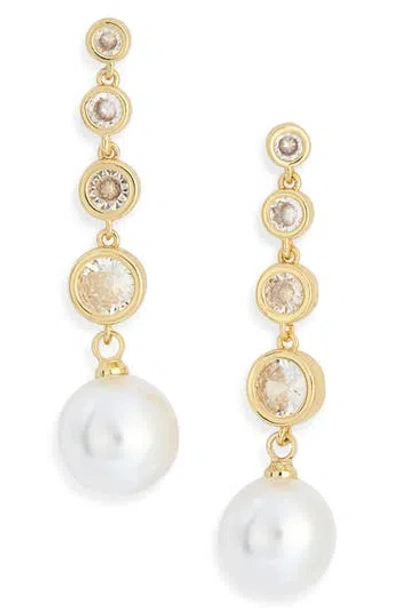 Nordstrom Rack Cubic Zirconia & Faux Pearl Linear Drop Earrings In Pattern