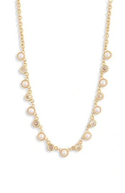 Nordstrom Rack Cubic Zirconia & Faux Pearl Necklace In Gold