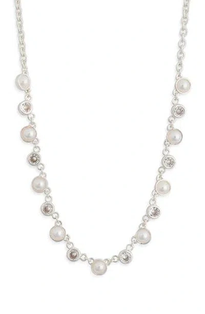 Nordstrom Rack Cubic Zirconia & Faux Pearl Necklace In Metallic