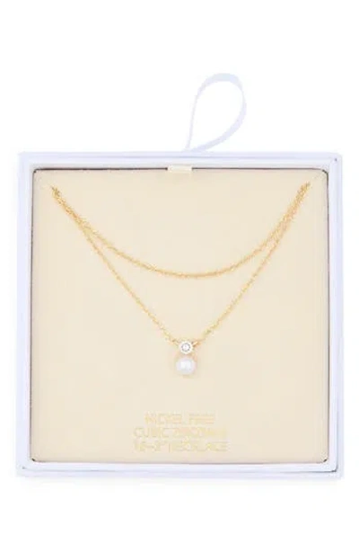 Nordstrom Rack Cubic Zirconia & Faux Pearl Pendant Necklace In Gold